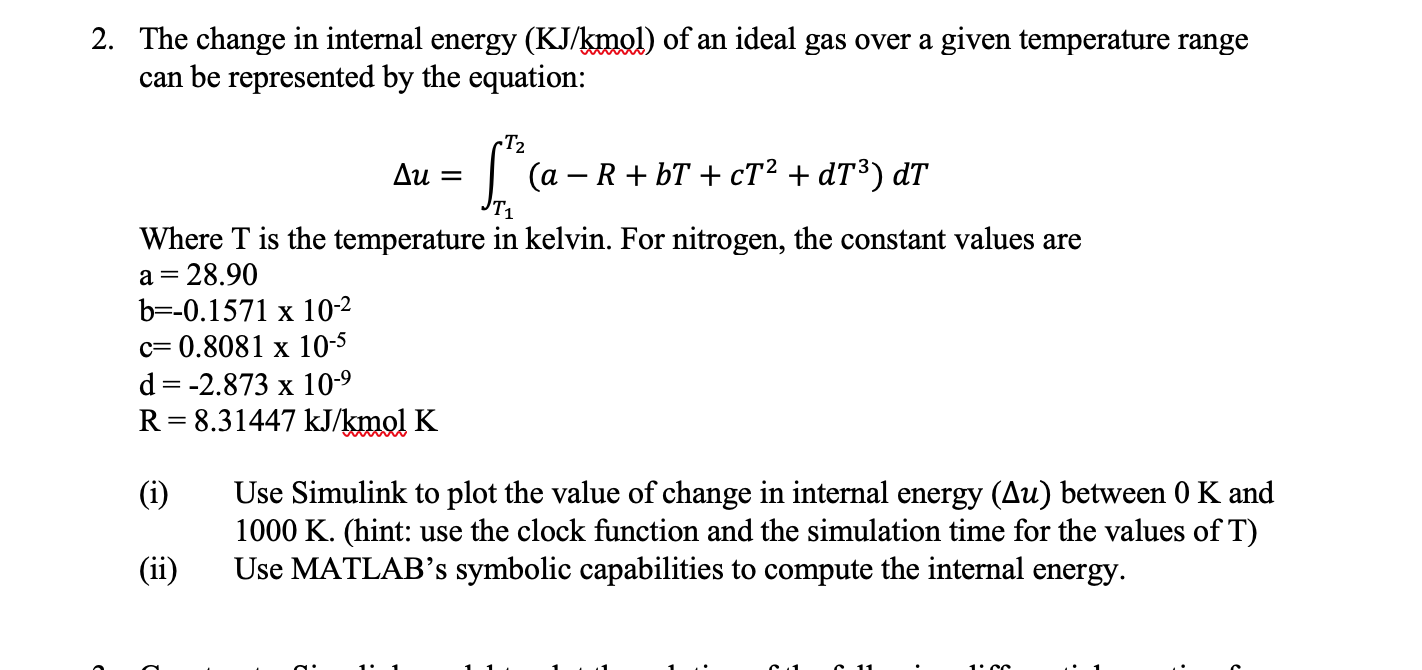 2-the-change-in-internal-energy-kj-kmol-of-an-chegg