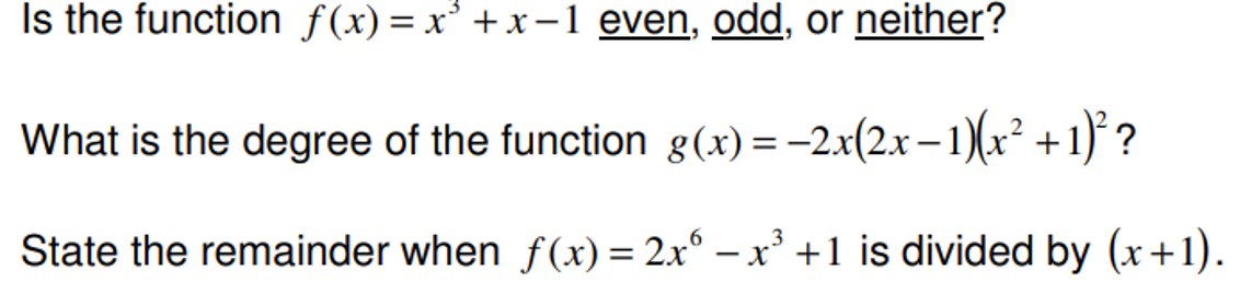 Solved Is the function f(x)=x3+x−1 even, odd, or neither? | Chegg.com