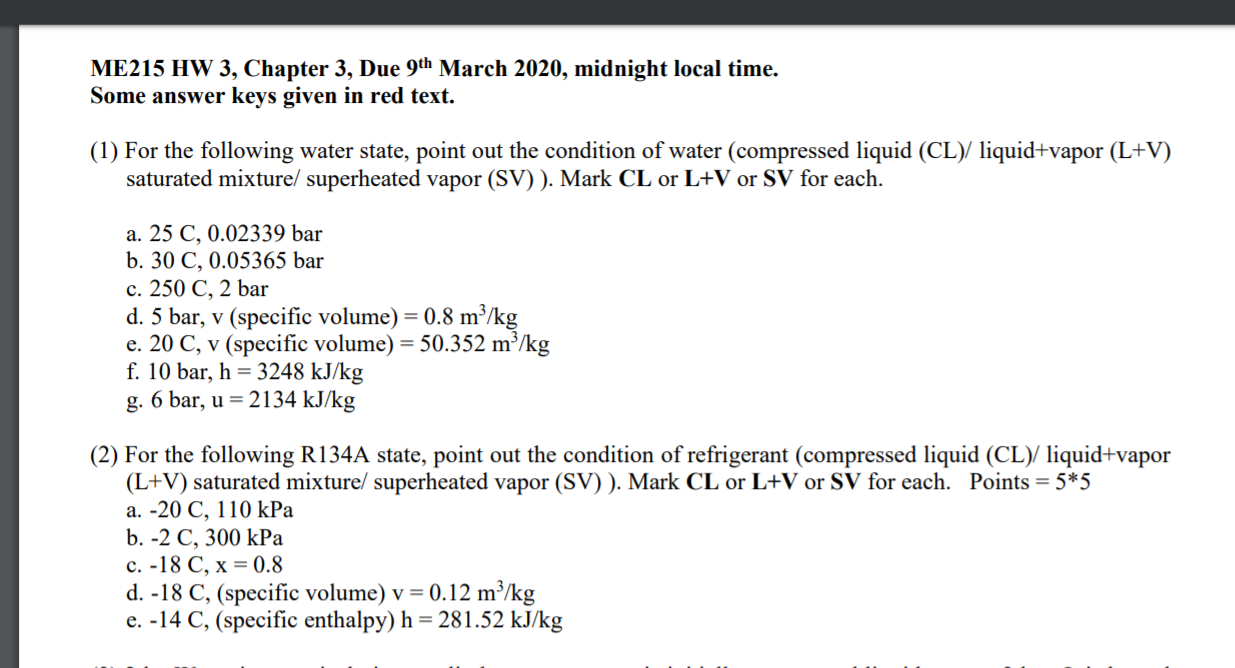 Solved 1 For The Following Water State Point Out The C Chegg Com