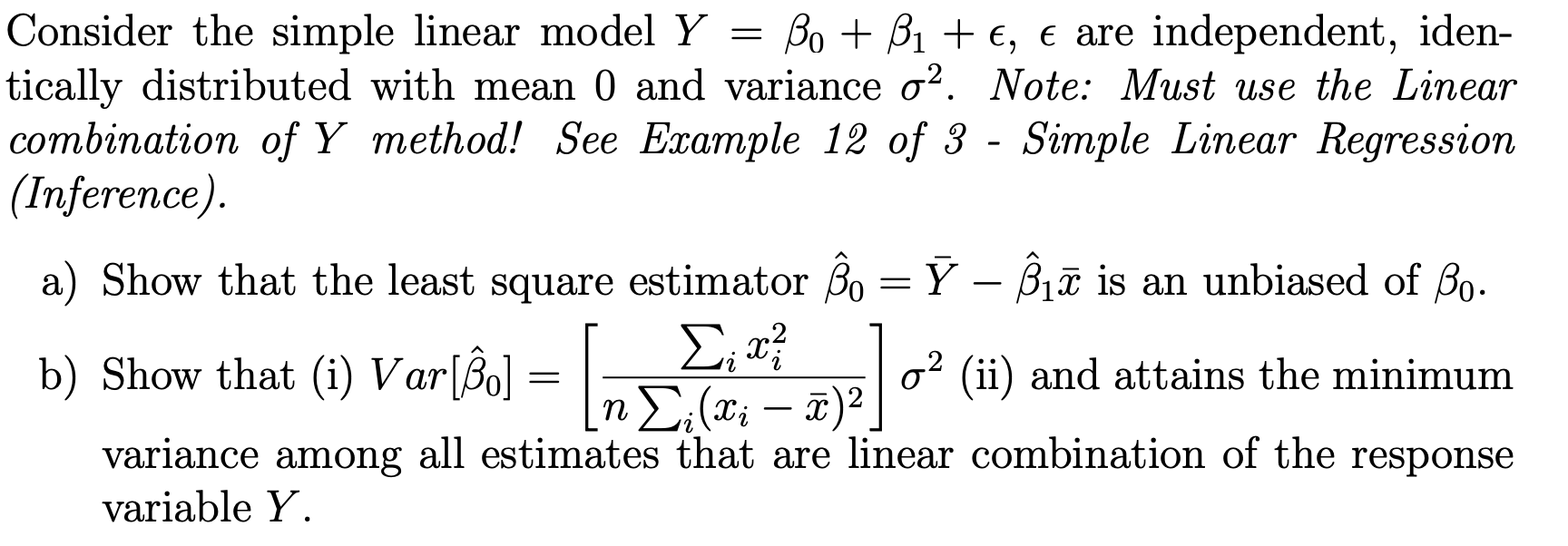 Solved = Consider the simple linear model Y Bo + Bi + €, e | Chegg.com