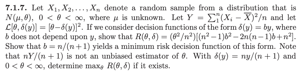 Solved 7.1.7. Let X1,X2,…,Xn denote a random sample from a | Chegg.com