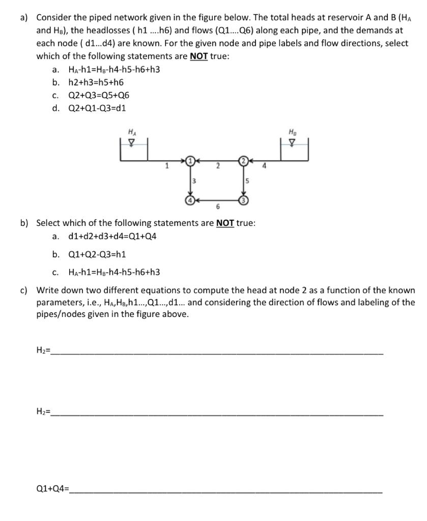 Solved A) Consider The Piped Network Given In The Figure | Chegg.com