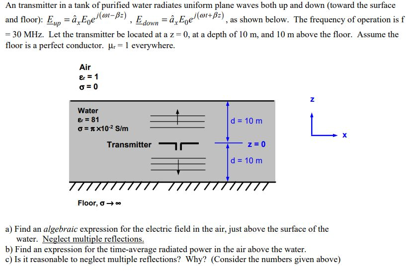 An Transmitter In A Tank Of Purified Water Radiate Chegg Com