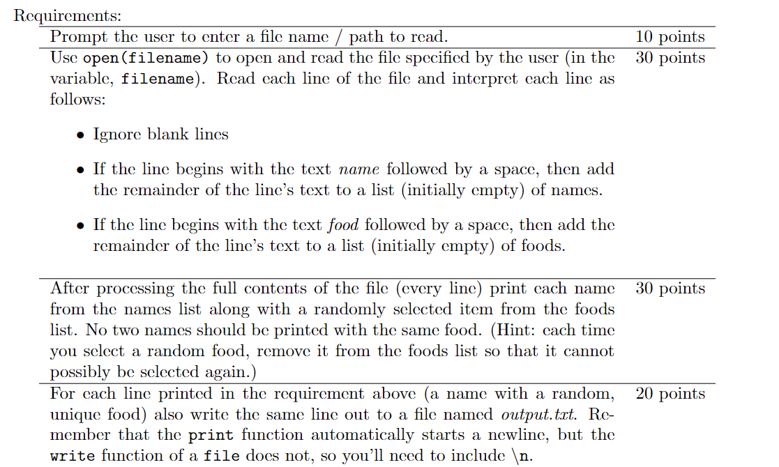 Solved Example of what the textfile should look like and | Chegg.com