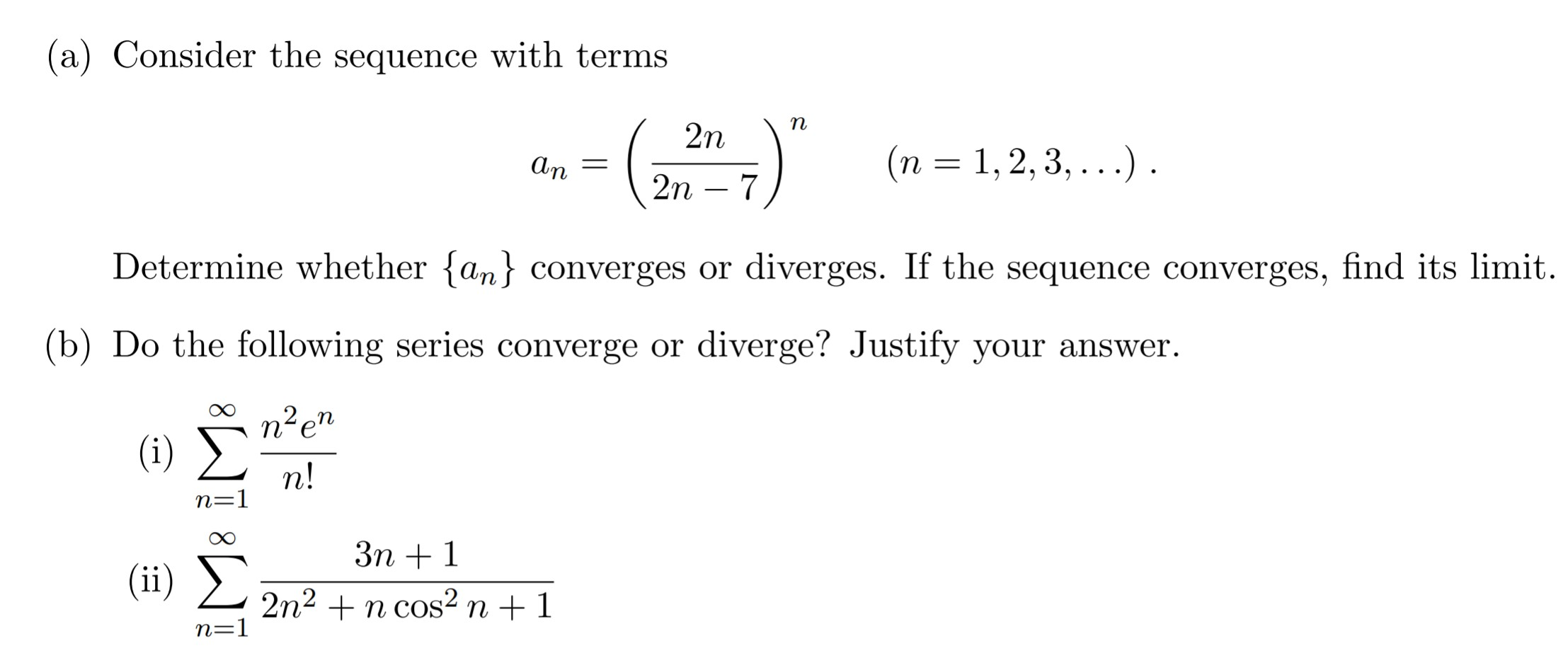Solved A Consider The Sequence With Terms 2n In 1 An Chegg Com
