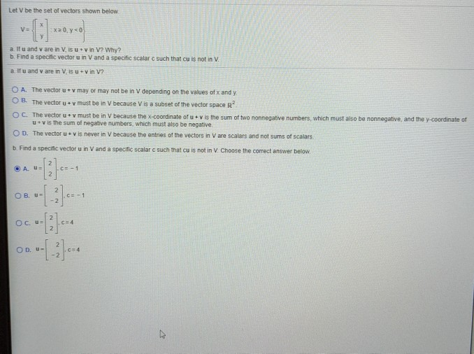 Solved Let V be the set of vectors shown below a If u and v | Chegg.com