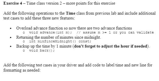 Solved Exercise 4 - Time class version 2 - more points for | Chegg.com