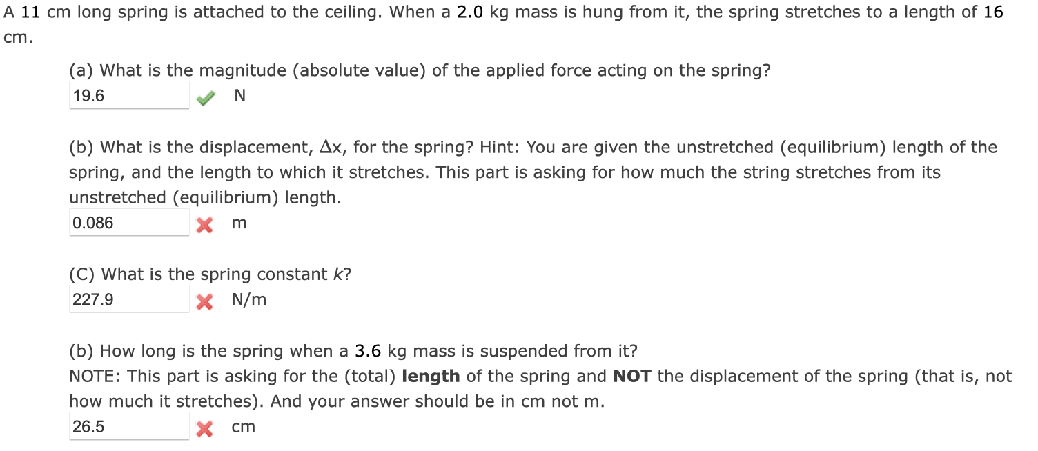 Solved cm Iong spring is attached to the ceiling. When a 2.0 | Chegg.com