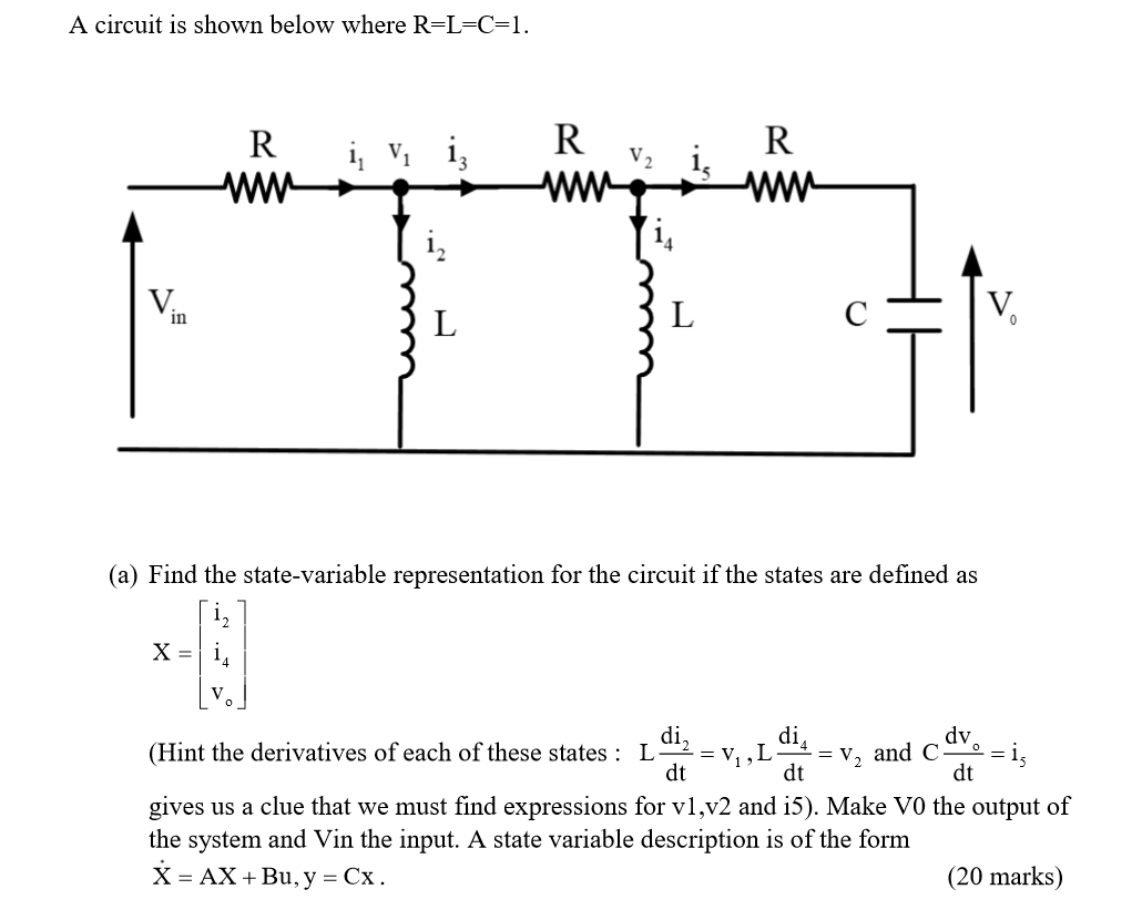 Solved A circuit is shown below where R=L=C=1. R i, v, i, | Chegg.com