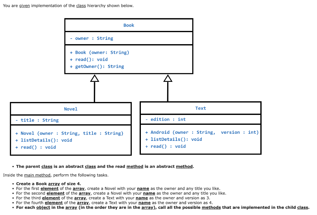 Solved You are given implementation of the class hierarchy | Chegg.com