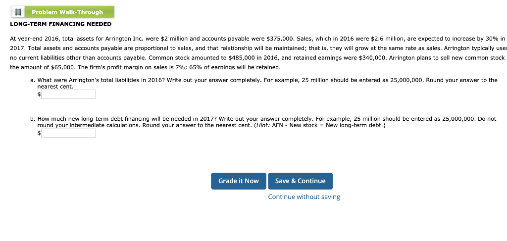 Solved Problem Walk-Through LONG-TERM FINANCING NEEDED At | Chegg.com