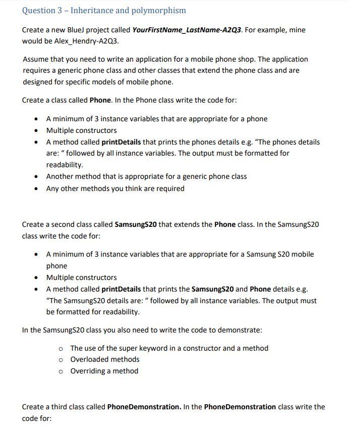 Solved Question 3 - Inheritance And Polymorphism Create A | Chegg.com