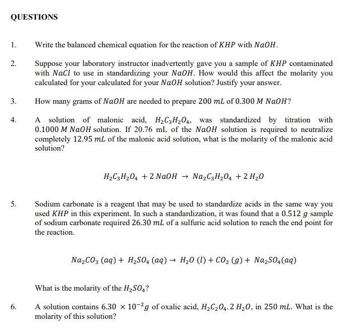 [Solved]: QUESTIONS 1. 2. Write the balanced chemical equa