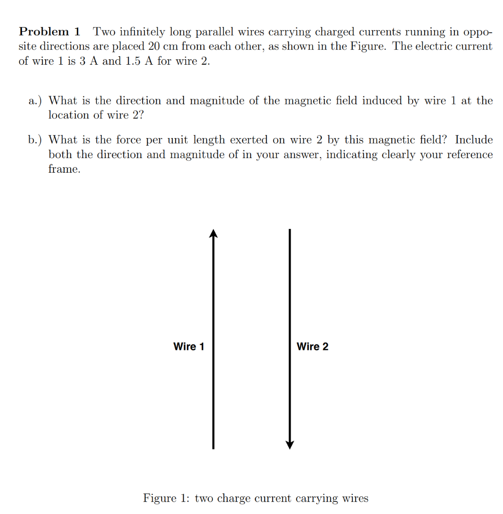 Solved Problem 1 Two infinitely long parallel wires carrying | Chegg.com