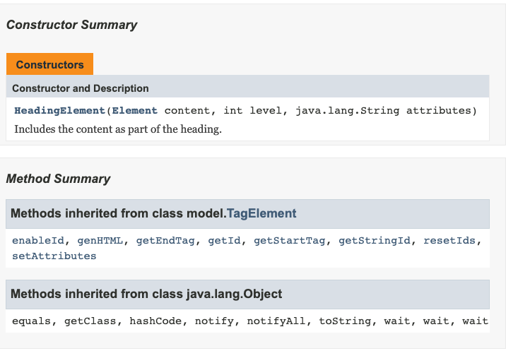 Solved model Class Heading Element java.lang.Object model. | Chegg.com