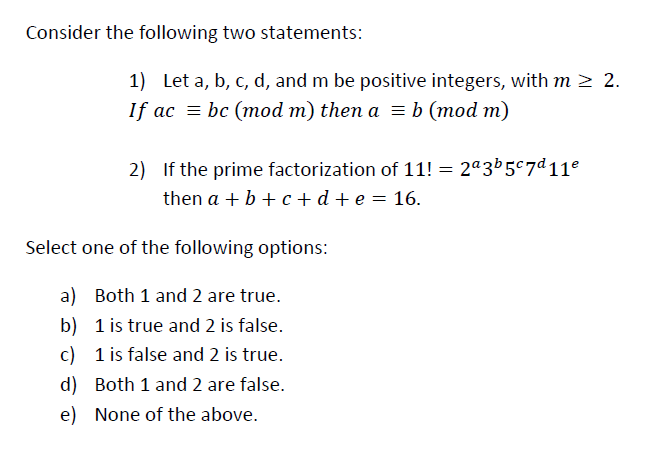 Solved Consider the following two statements: 1) Let a, b, | Chegg.com