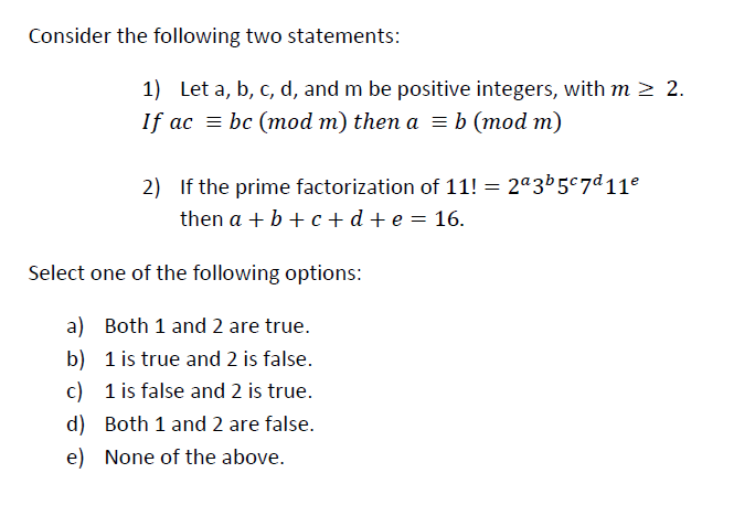 Solved Consider The Following Two Statements: 1) Let A, B, | Chegg.com