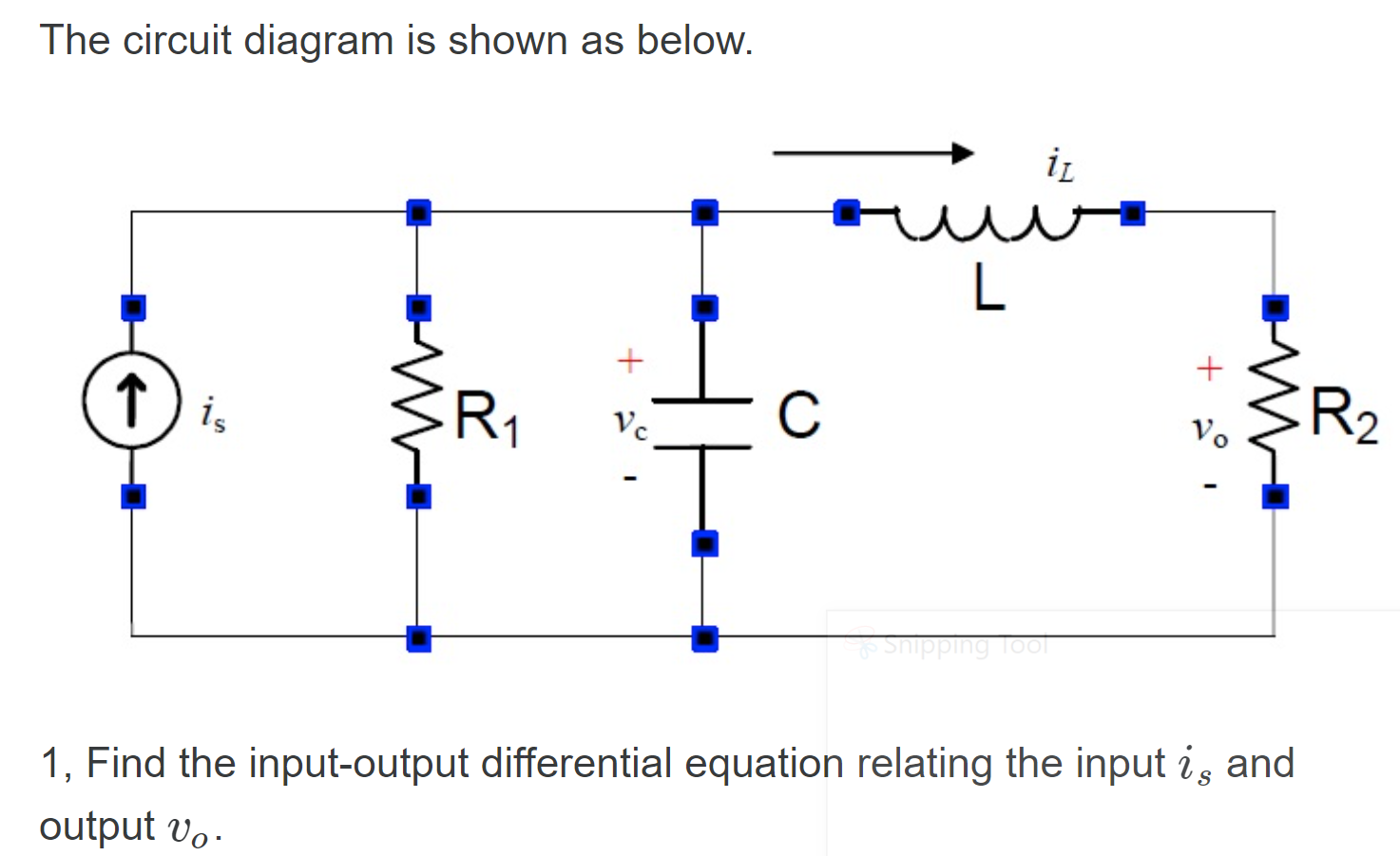Solved The circuit diagram is shown as below. il u L + + 1 ) | Chegg.com