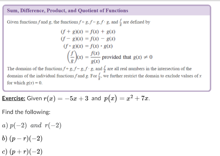 Solved Sum, Difference, Product, and Quotient of Functions | Chegg.com