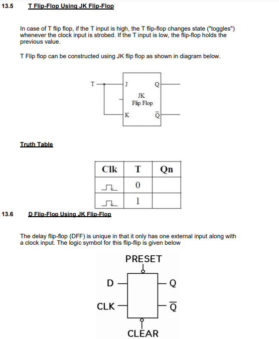 Solved 13.5 T Flip-Flop Using JK Flip-Flop In case of T flip | Chegg.com