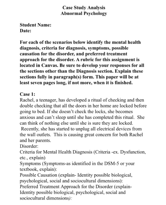 dsm 5 diagnosis case study examples