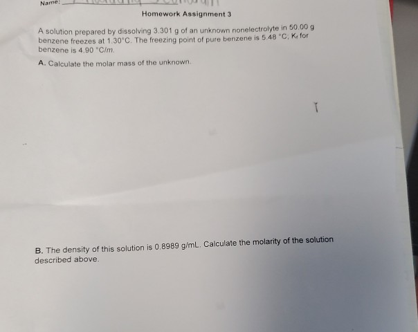 Solved Name: Homework Assignment 3 A solution prepared by | Chegg.com
