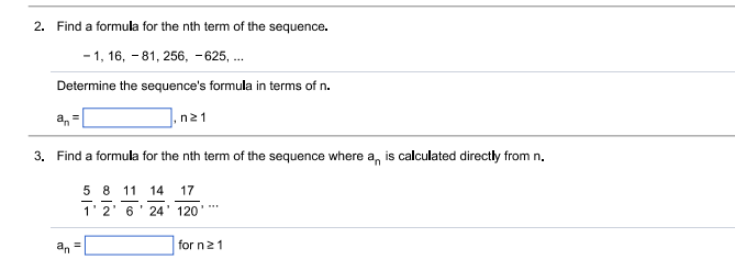 Solved 2. Find a formula for the nth term of the sequence. | Chegg.com