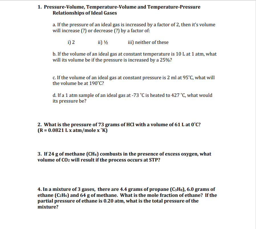 Solved 1. Pressure-Volume, Temperature-Volume And | Chegg.com