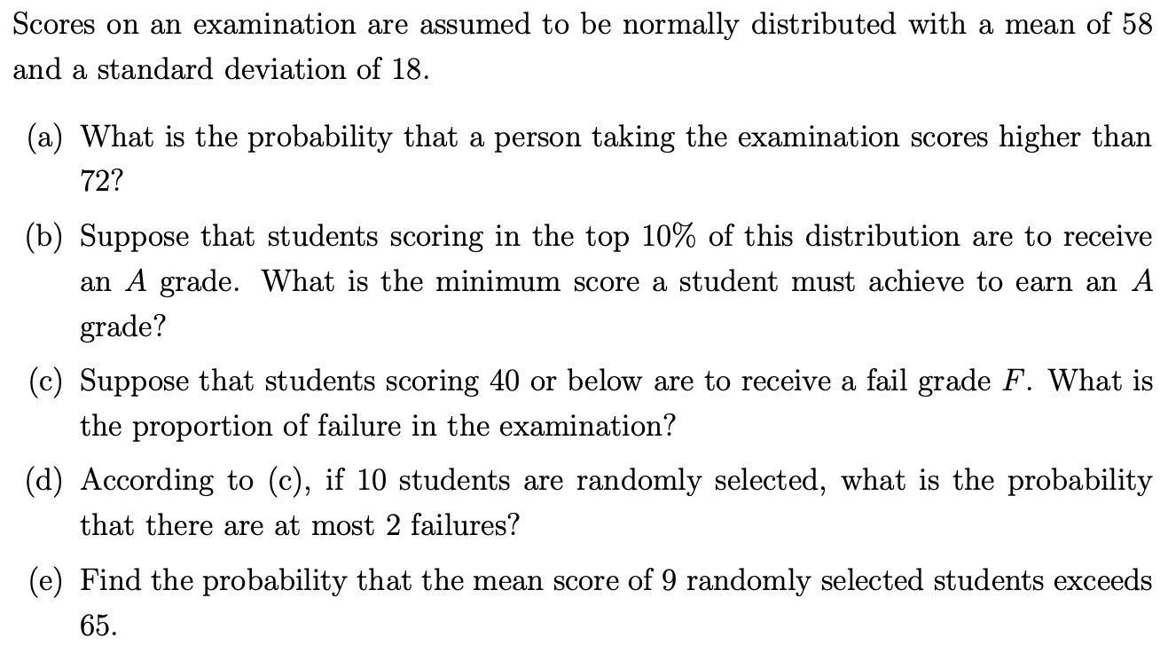 Solved Scores on an examination are assumed to be normally | Chegg.com