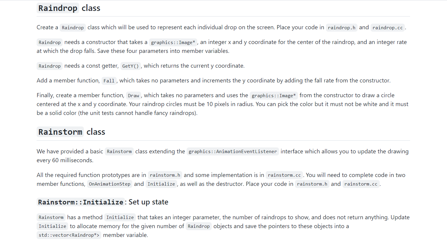 Solved C++ program. Please use std Create a Raindrop class | Chegg.com