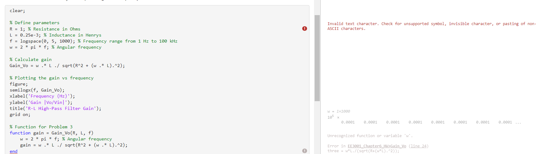 Solved What is the reason for this error in my MATLAB code? | Chegg.com