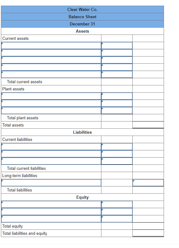 Solved Clear Water Co. reports the following balance sheet | Chegg.com