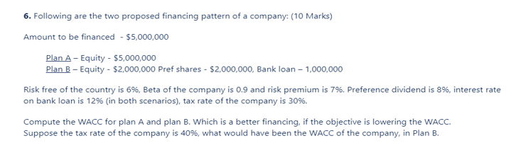 Solved 6. Following are the two proposed financing pattern | Chegg.com