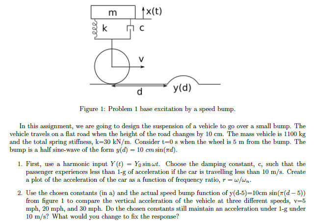 Solved x(t) y(d) Figure 1: Problem 1 base excitation by a | Chegg.com