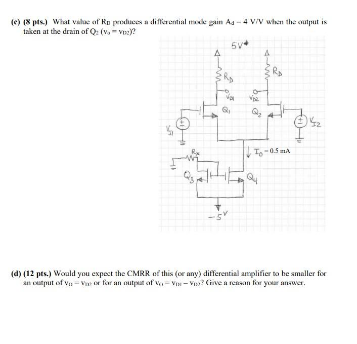 5V A A 2. For the FET differential amplifier circuit | Chegg.com