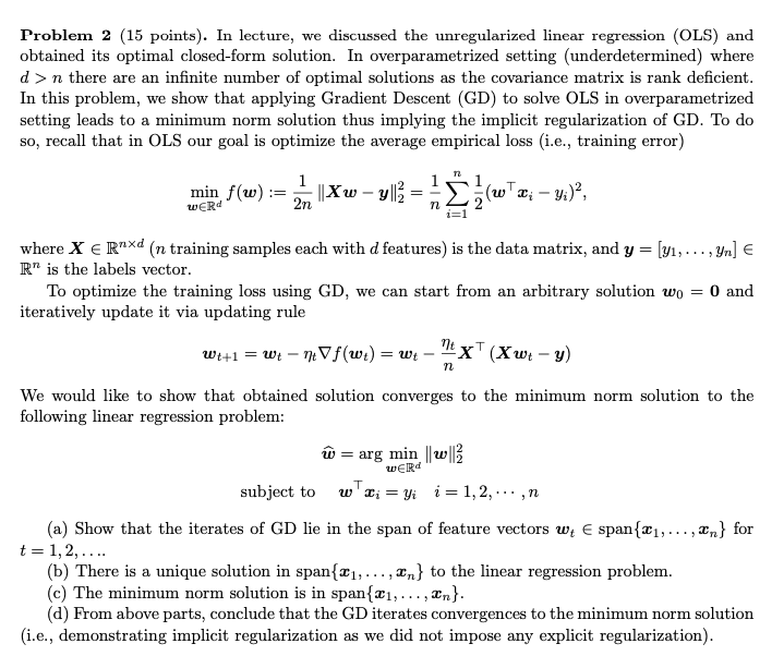 Problem 2 (15 points). In lecture, we discussed the | Chegg.com