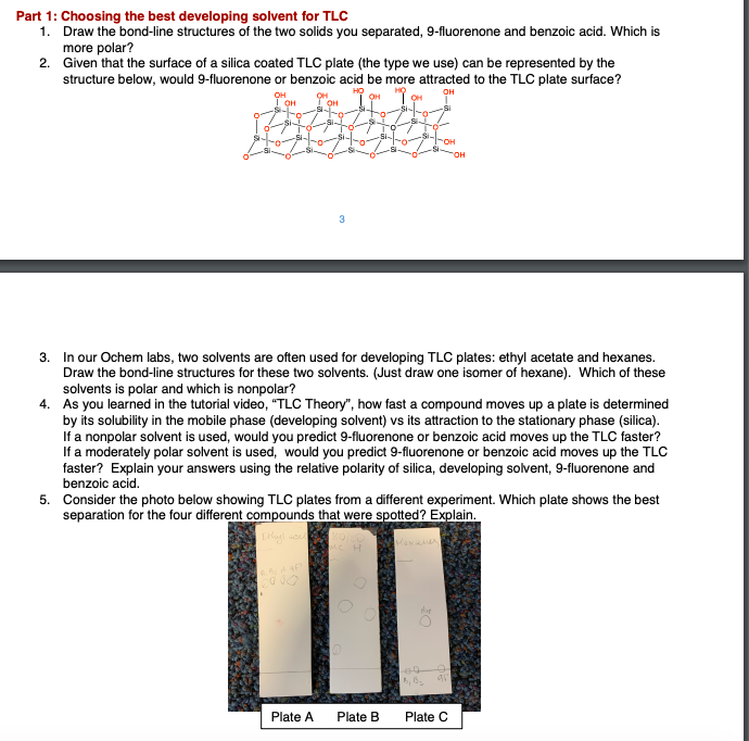 Solved Part 1 Choosing the best developing solvent for TLC