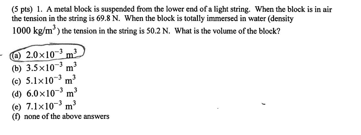 Solved (5 Pts) 1. A Metal Block Is Suspended From The Lower | Chegg.com