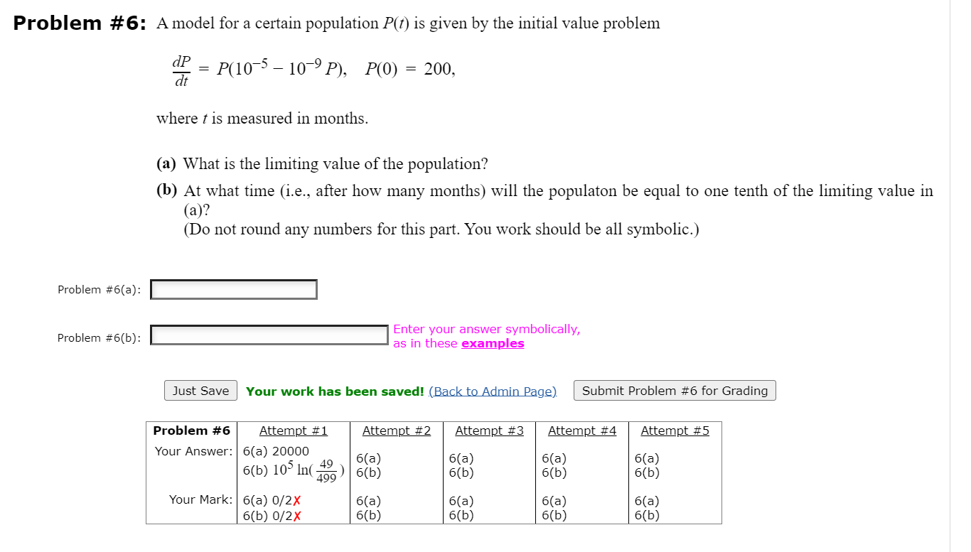 Solved Problem \# 6: A Model For A Certain Population P(t) | Chegg.com