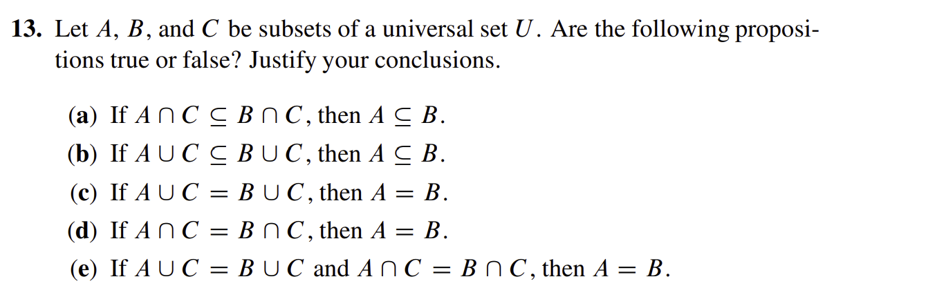 Solved 13. Let A,B, And C Be Subsets Of A Universal Set U. | Chegg.com