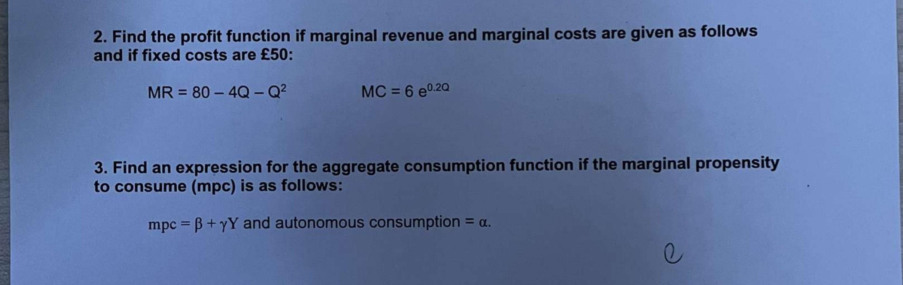 2. Find the profit function if marginal revenue and | Chegg.com