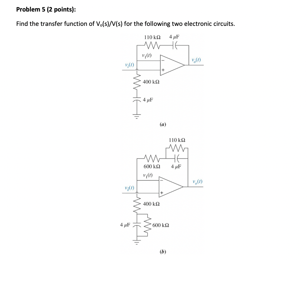 Solved Problem 5 (2 points): Find the transfer function of | Chegg.com