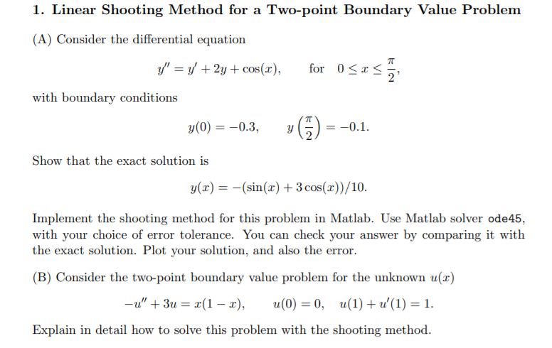 Solved 1 Linear Shooting Method For A Two Point Boundary