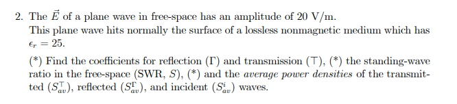 Solved 2. The Ē of a plane wave in free-space has an | Chegg.com