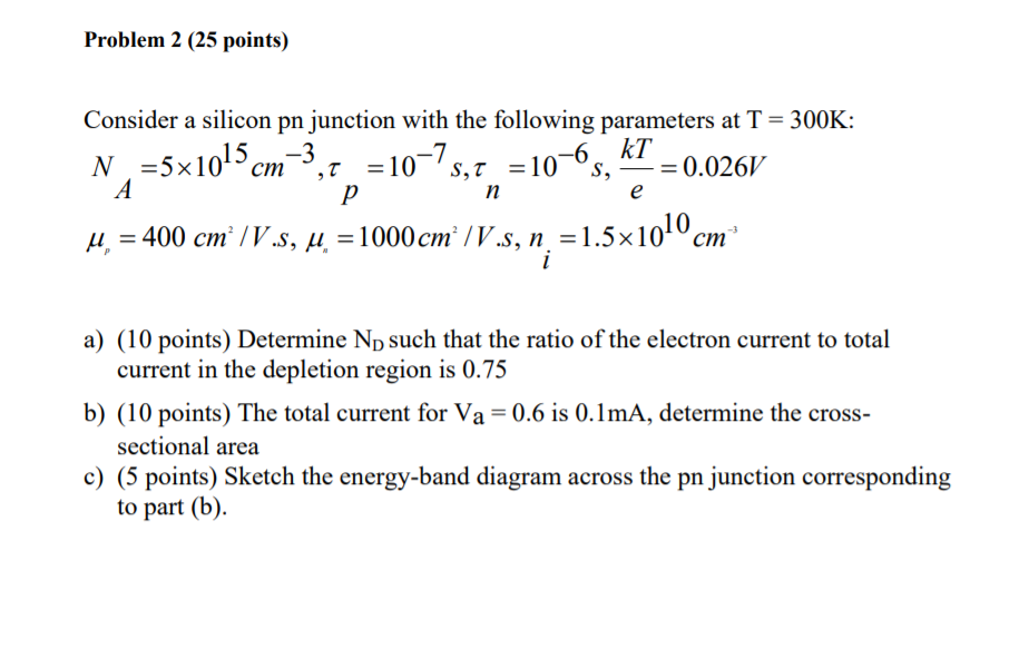 Solved Problem 2 (25 points) Consider a silicon pn junction | Chegg.com
