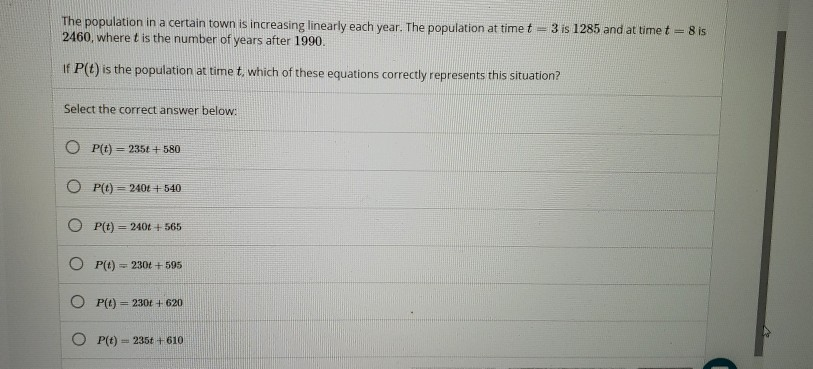Solved The population in a certain town is increasing | Chegg.com