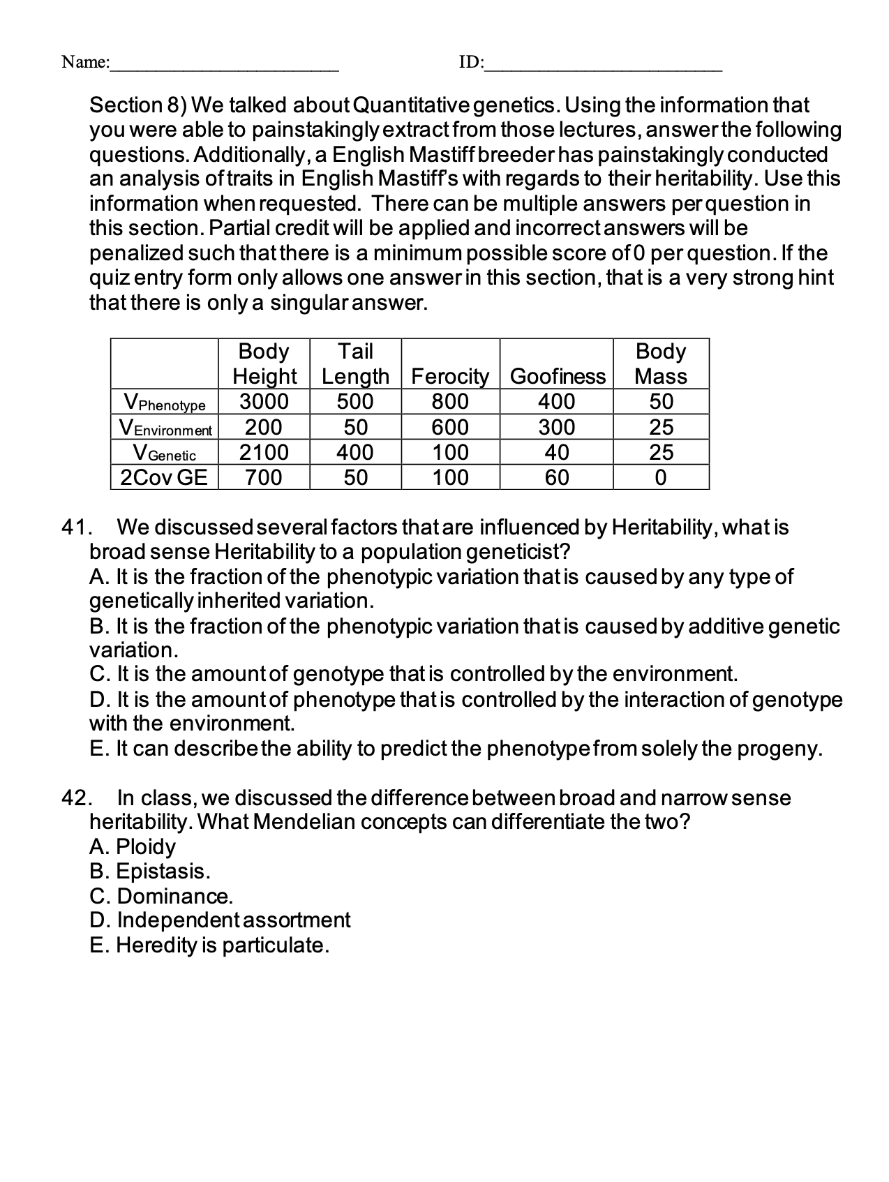 Solved Section 8) We talked about Quantitative genetics. | Chegg.com