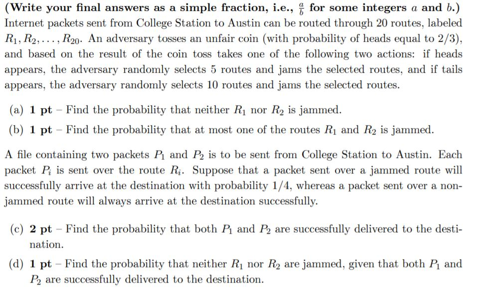 Solved (Write your final answers as a simple fraction, i.e., | Chegg.com
