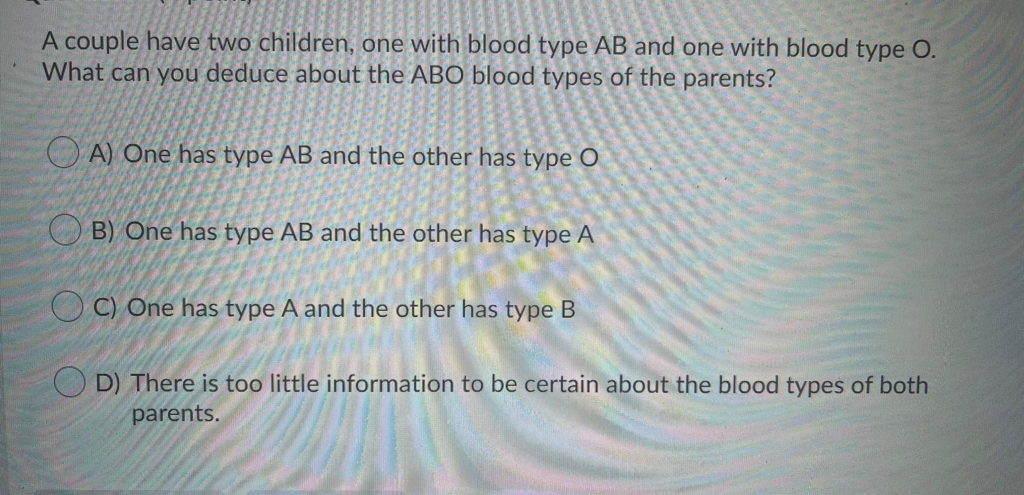 Solved A couple have two children, one with blood type AB | Chegg.com