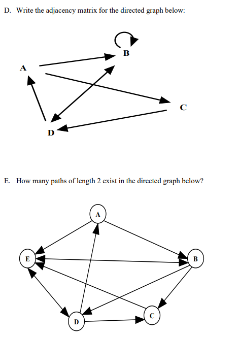 Solved D. Write the adjacency matrix for the directed graph | Chegg.com